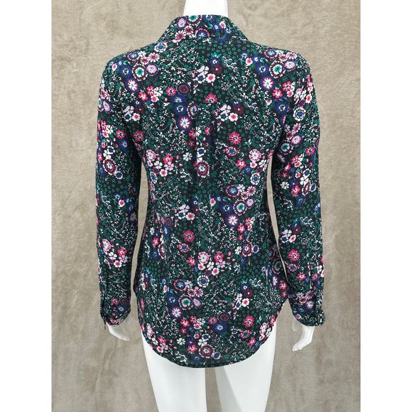 Express Top Women Small Black Dark Floral Portofino Slim Fit Sheer Romantic Work - Picture 5 of 9